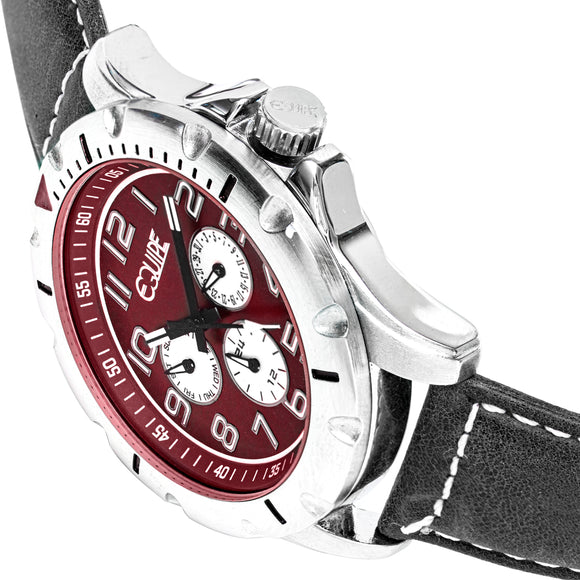 Equipe Turbo Genuine Leather-Band Watch - Black/Red