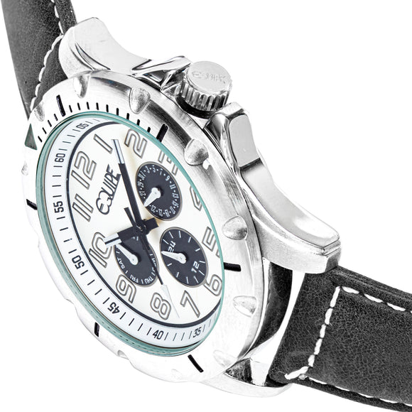 Equipe Turbo Genuine Leather-Band Watch -Black/White