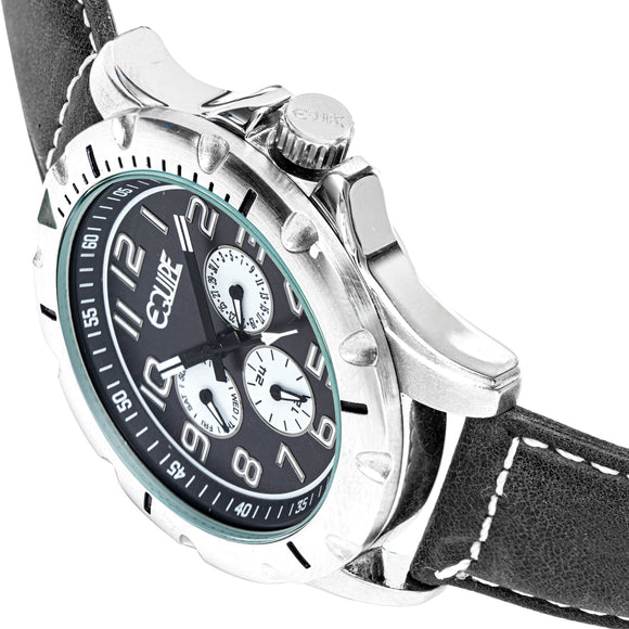 Equipe Turbo Genuine Leather-Band Watch - Black