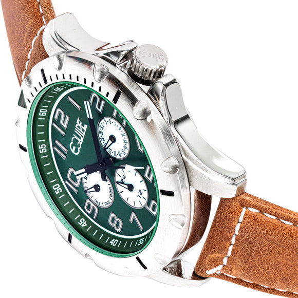 Equipe Turbo Genuine Leather-Band Watch - Camel/Green