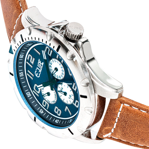 Equipe Turbo Genuine Leather-Band Watch - Camel/Blue