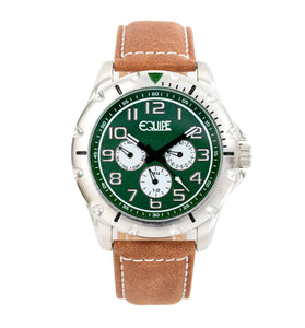 Equipe Turbo Genuine Leather-Band Watch - Camel/Green