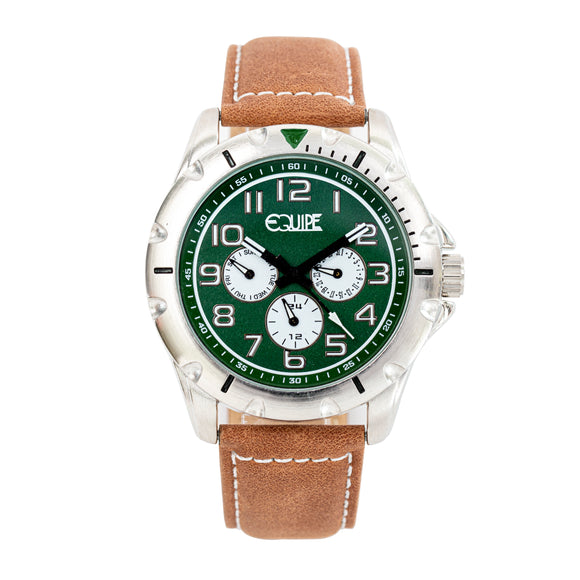 Equipe Turbo Genuine Leather-Band Watch - Camel/Green
