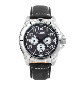 Equipe Turbo Genuine Leather-Band Watch - Black