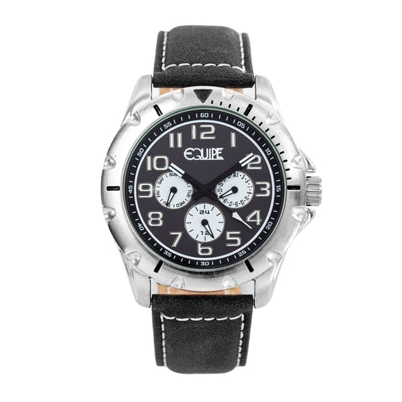 Equipe Turbo Genuine Leather-Band Watch - Black