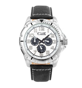 Equipe Turbo Genuine Leather-Band Watch -Black/White