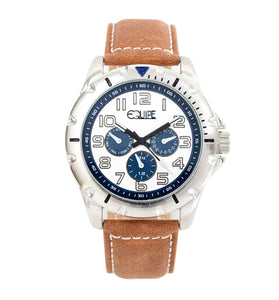 Equipe Turbo Genuine Leather-Band Watch - Camel/White