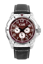 Equipe Turbo Genuine Leather-Band Watch - Black/Red