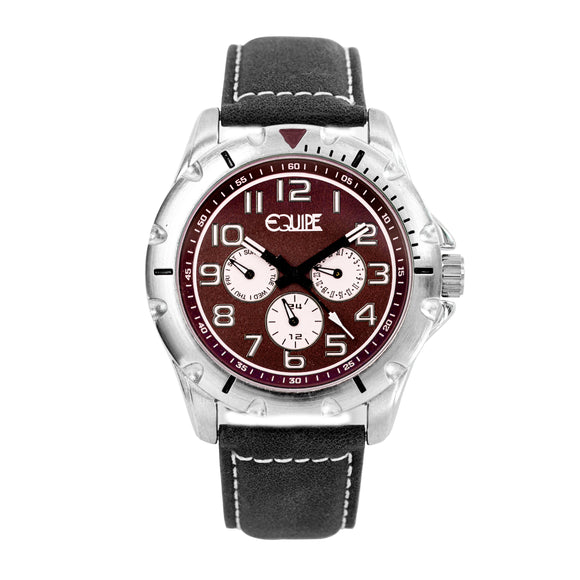 Equipe Turbo Genuine Leather-Band Watch - Black/Red